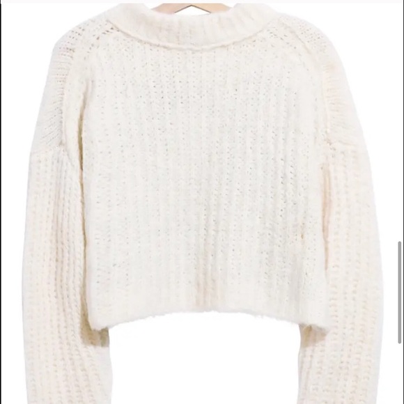 NWT  Free People Alpine Crop Mock Neck Chunky Knit Sweater Snowy Forest new M - Picture 5 of 12
